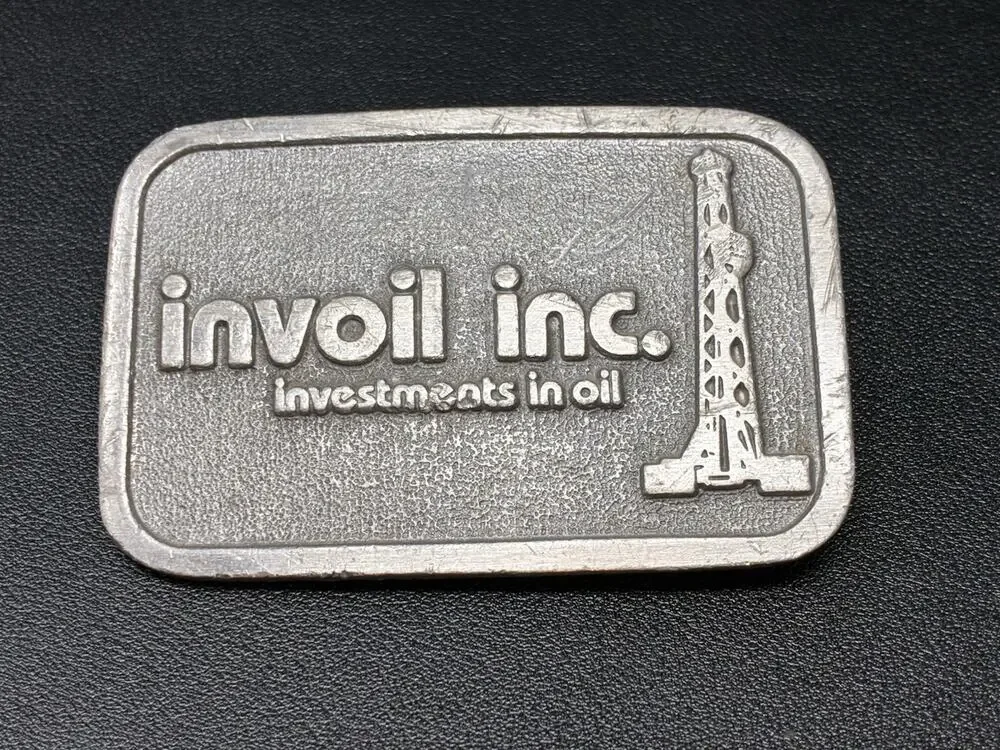 Vintage Invoil Inc Oil Industry Belt Buckle MIT Line USA Genuine Pewter